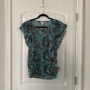 Motherhood Maternity Short Sleeve Scoop Neck Flowy Ruffled Sides Blouse Top